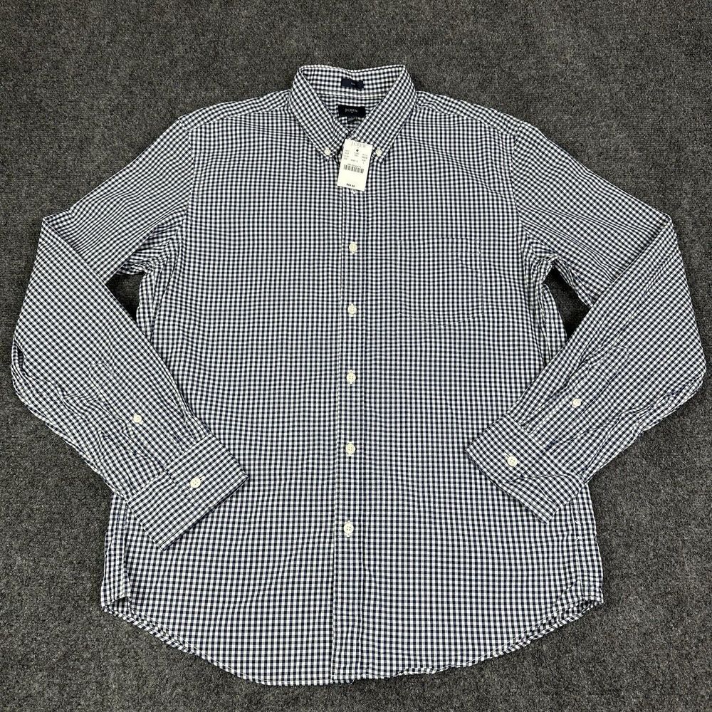 J Crew Shirt Mens Large Navy Gingham Plaid Slim Fit Office Workwear Preppy New